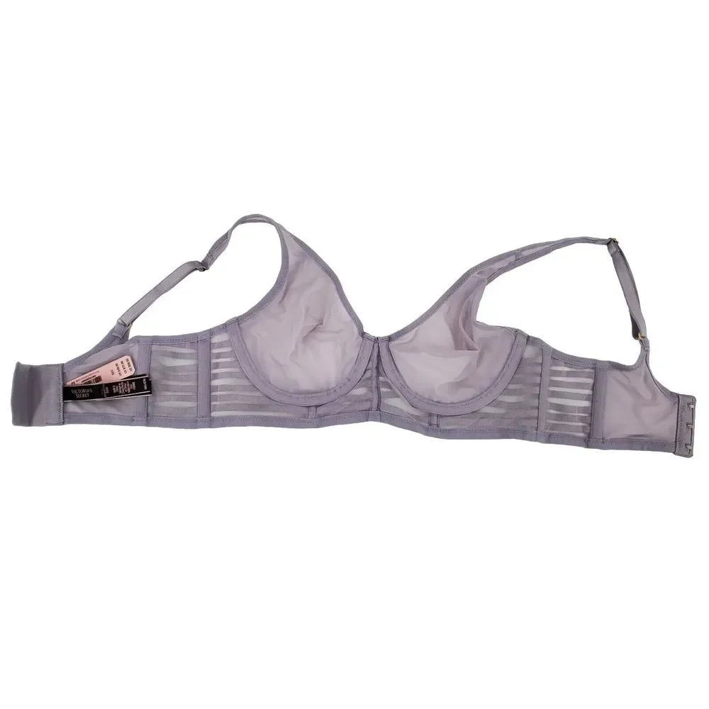 Victoria's Secret Unlined Plunge Mesh Sheer Sexy Light Gray Bra Size 32 C New